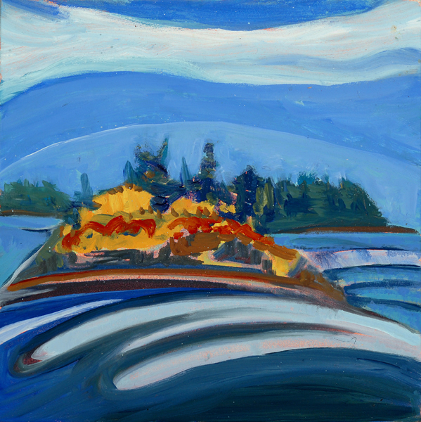 Compass Island- in the fall - 12w x 12h Oil on Canvas